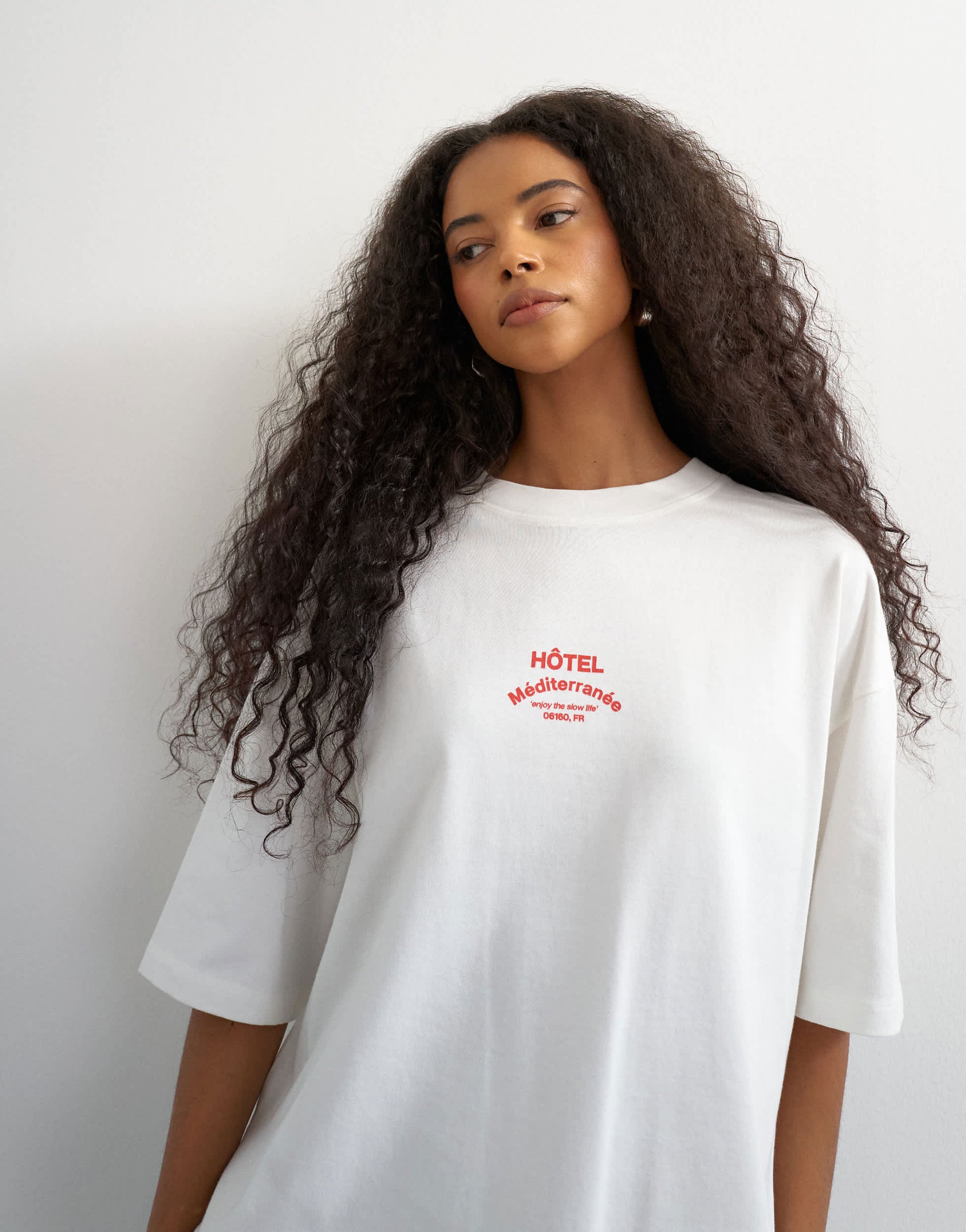 Topshop 'Club Med' graphic oversized t-shirt in white