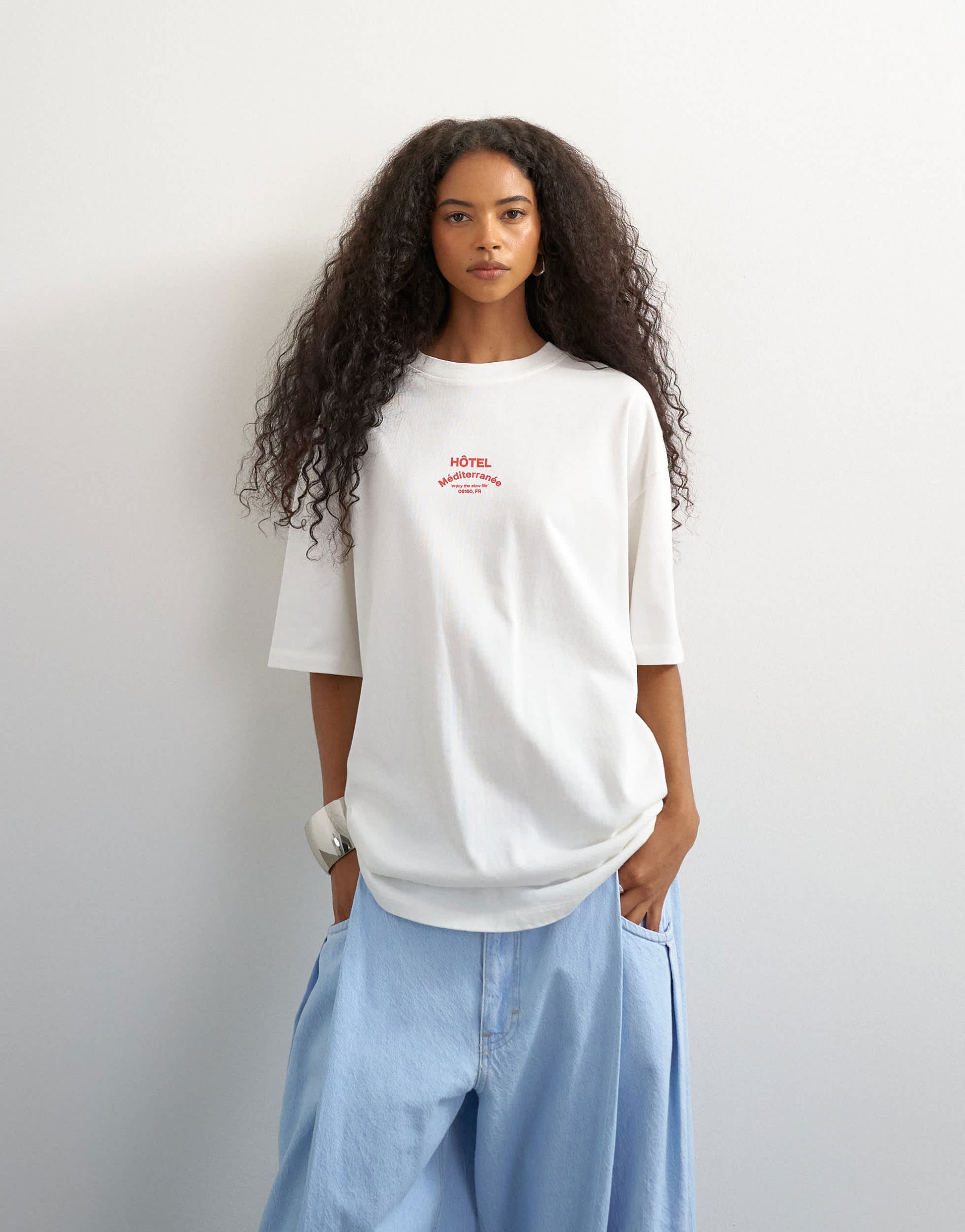 Topshop 'Club Med' graphic oversized t-shirt in white