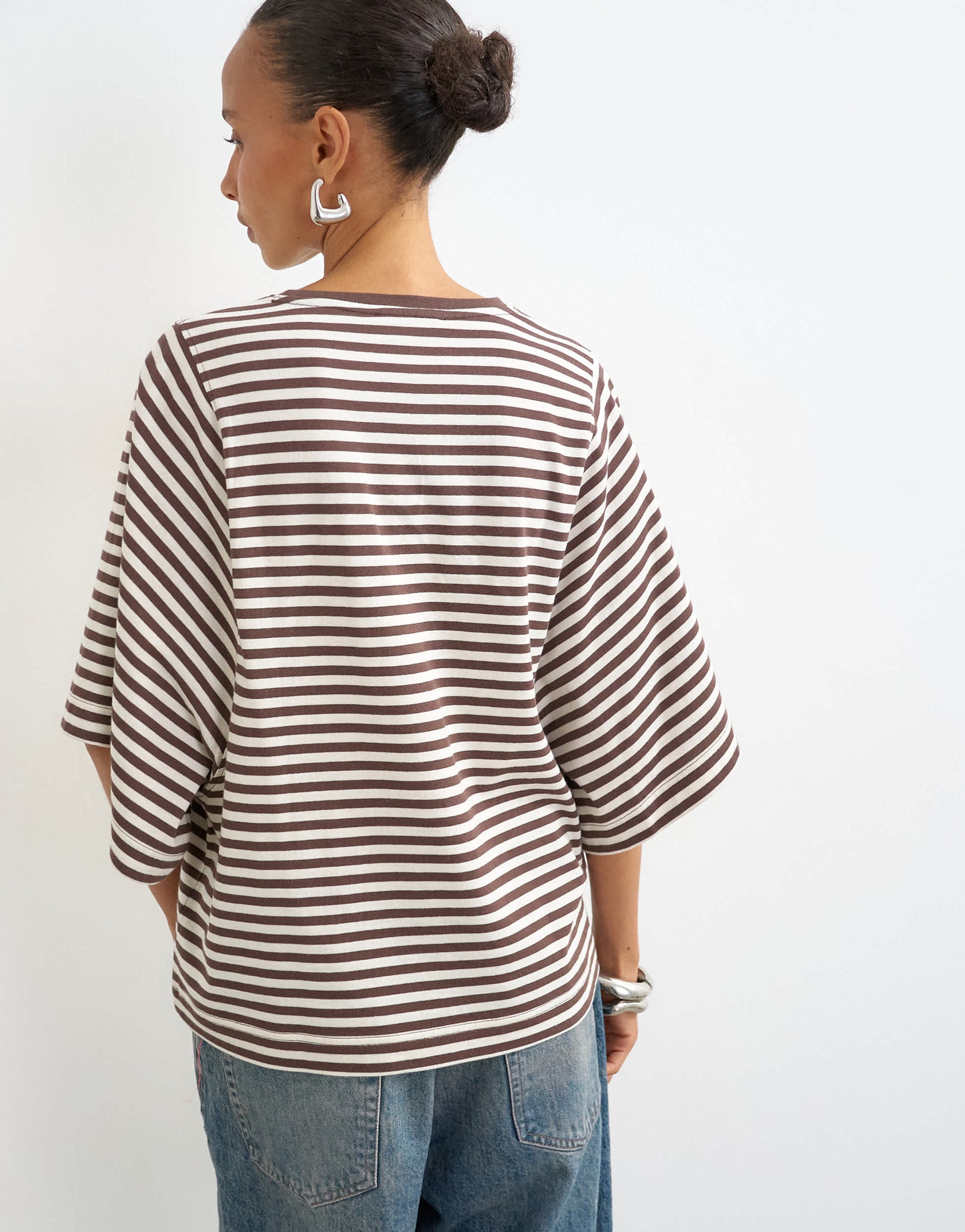 Topshop stripe batwing t-shirt in chocolate