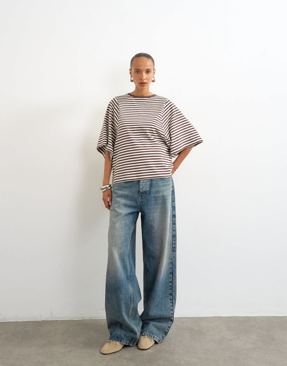 Topshop stripe batwing t-shirt in chocolate