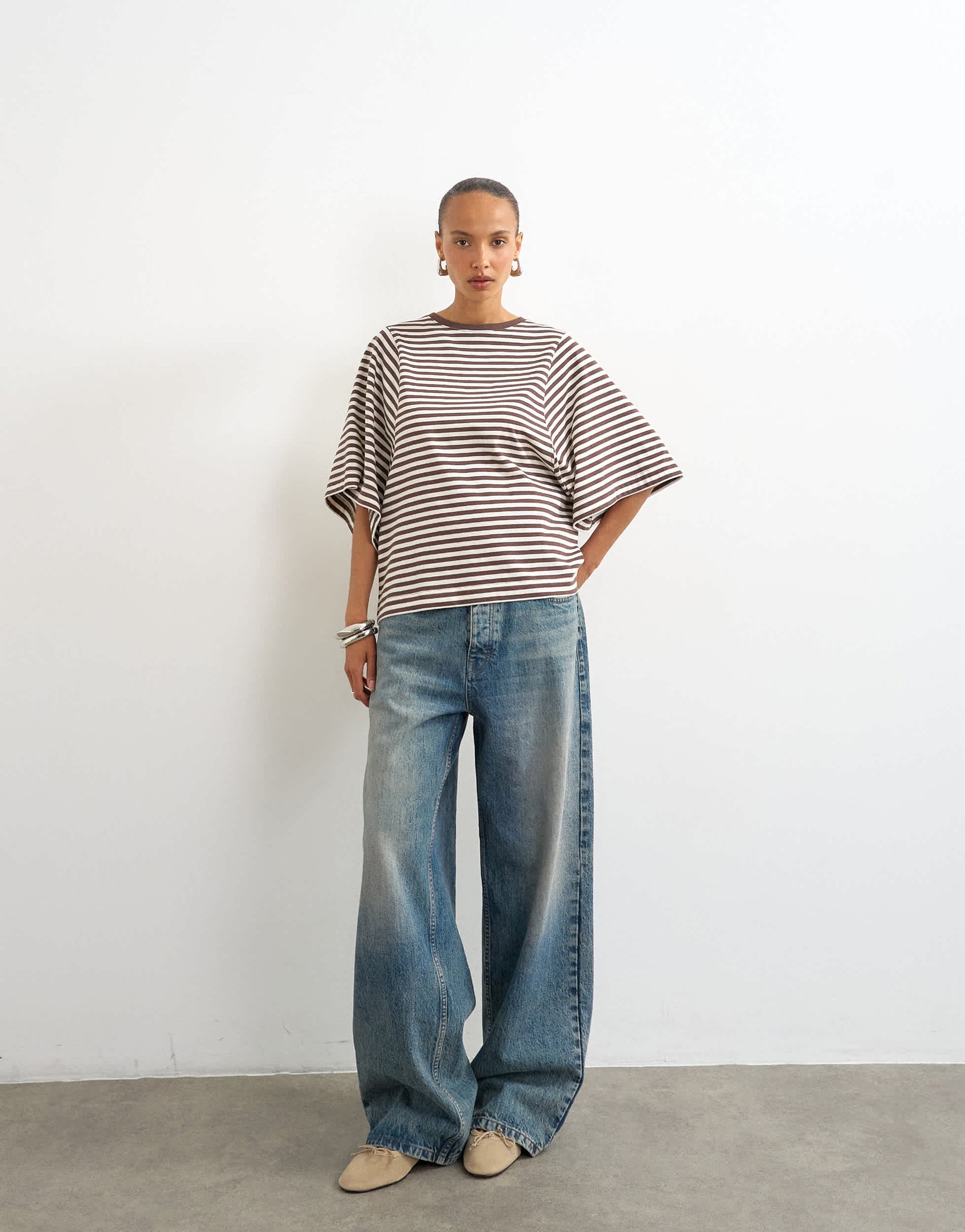 Topshop stripe batwing t-shirt in chocolate