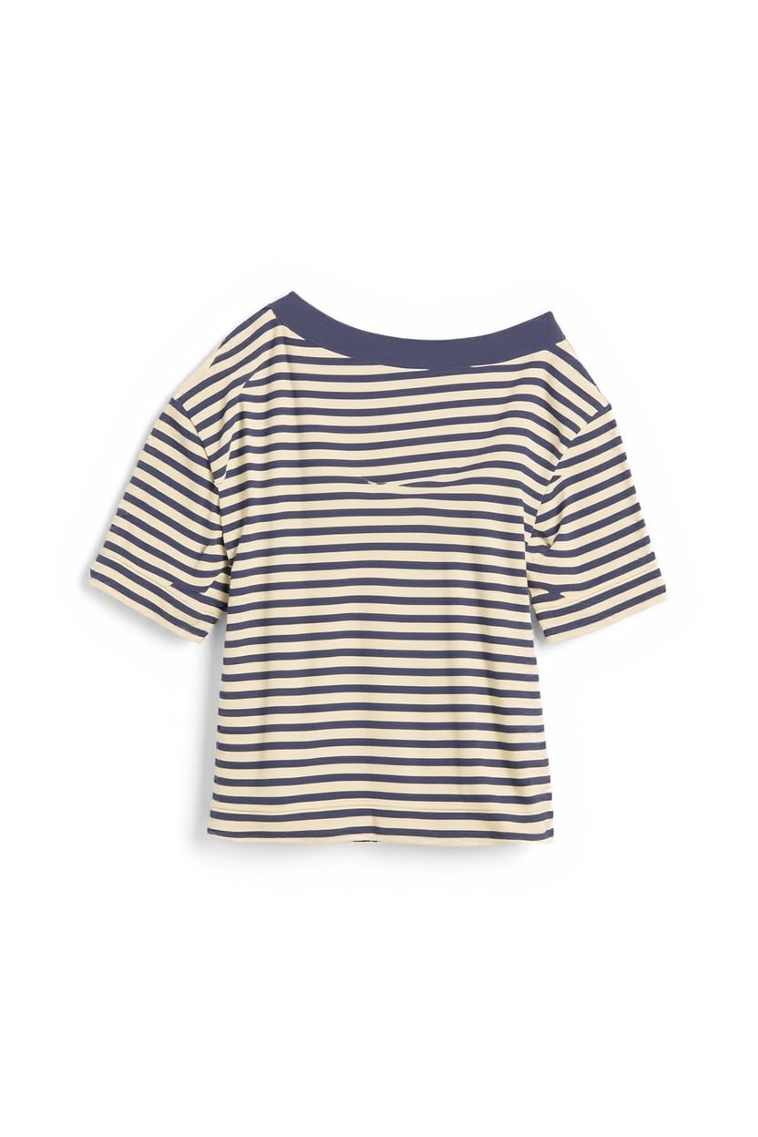 Topshop stripe off shoulder t-shirt in navy