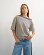 Topshop stripe off shoulder t-shirt in navy