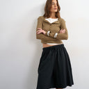Topshop washed long line tie detail shorts in black