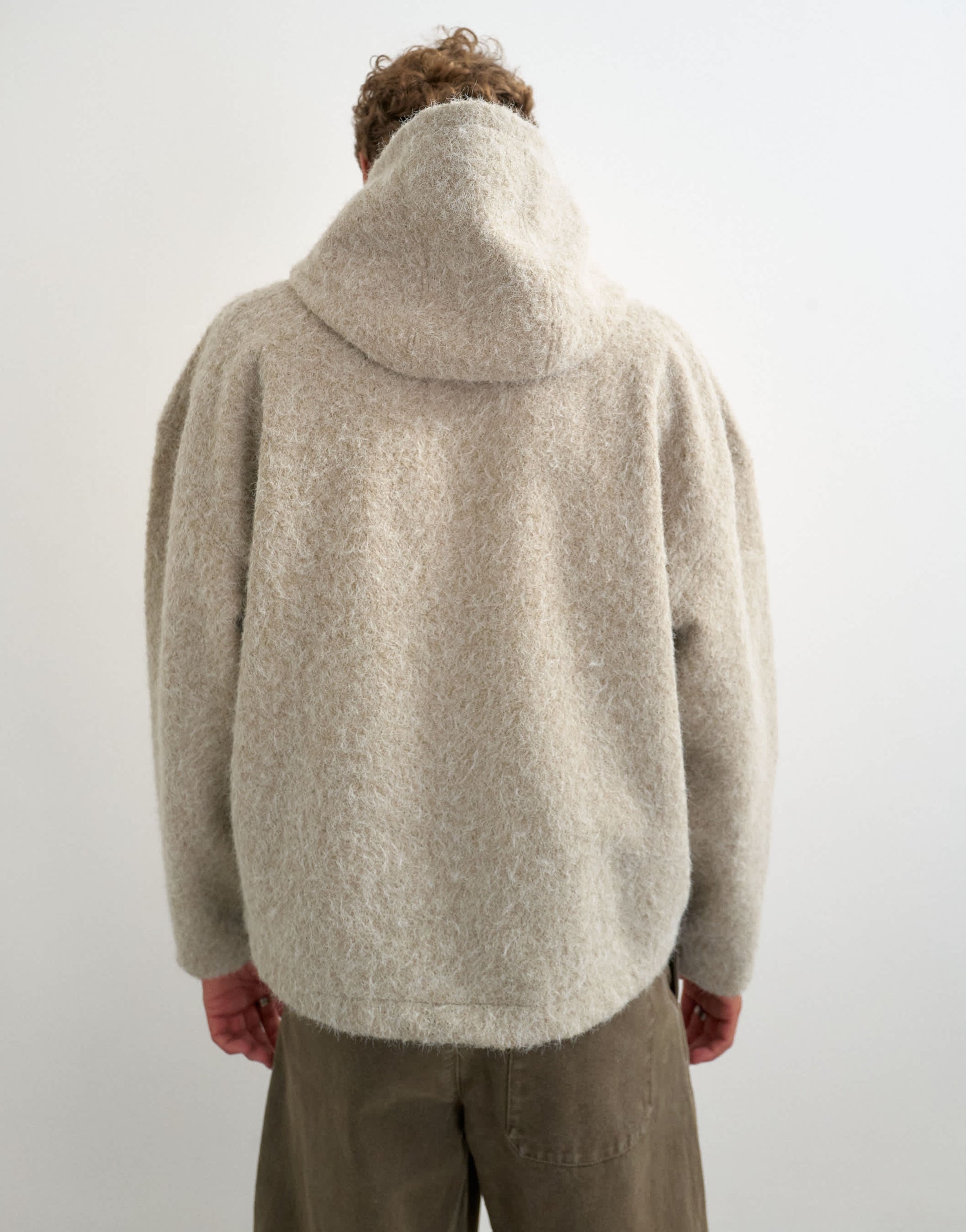 Topman boxy fit brushed borg hoodie in stone
