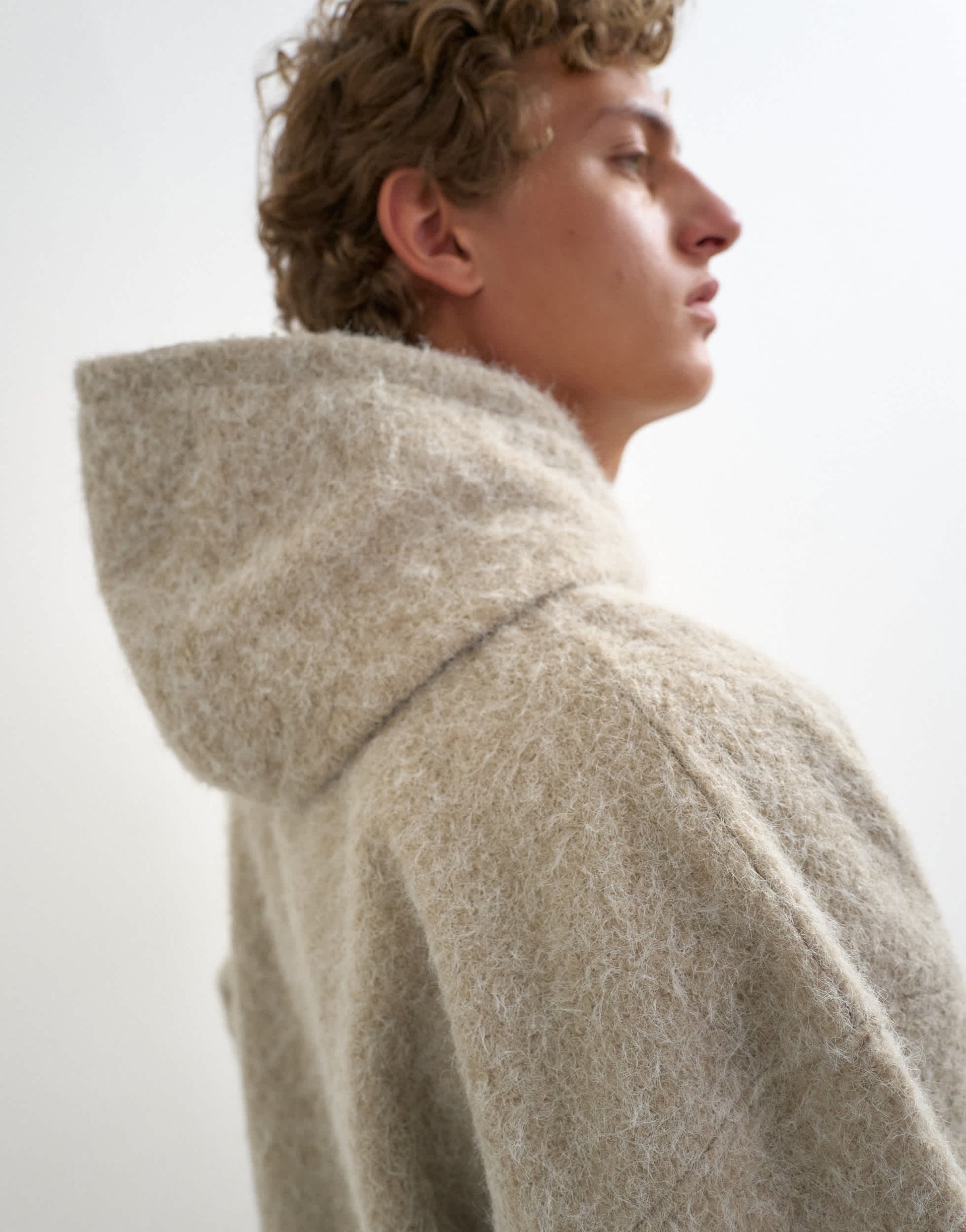 Topman boxy fit brushed borg hoodie in stone