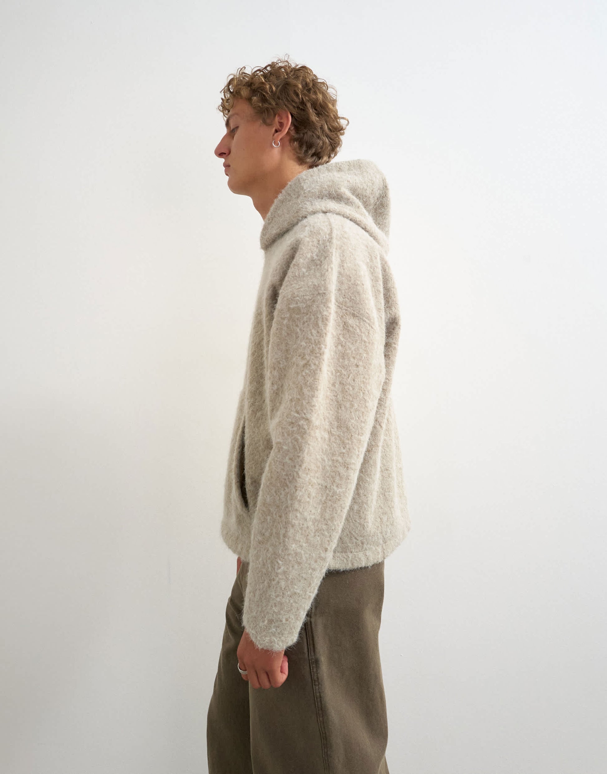 Topman boxy fit brushed borg hoodie in stone