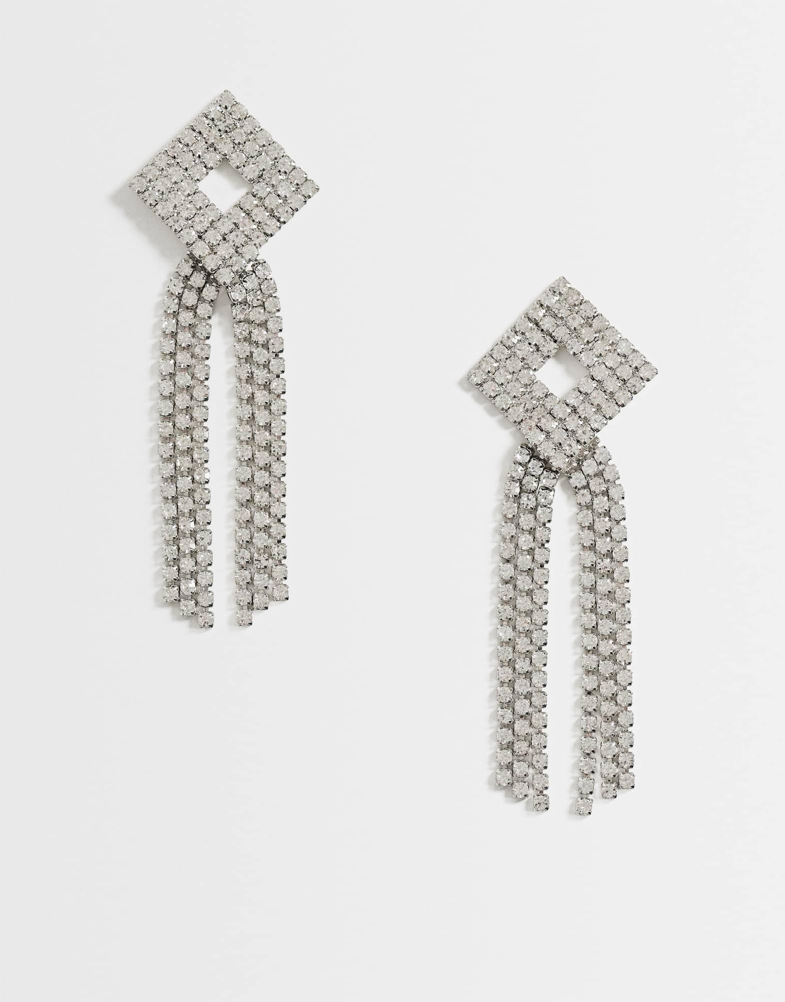 Topshop Eliza stud tassel embellished earring in silver