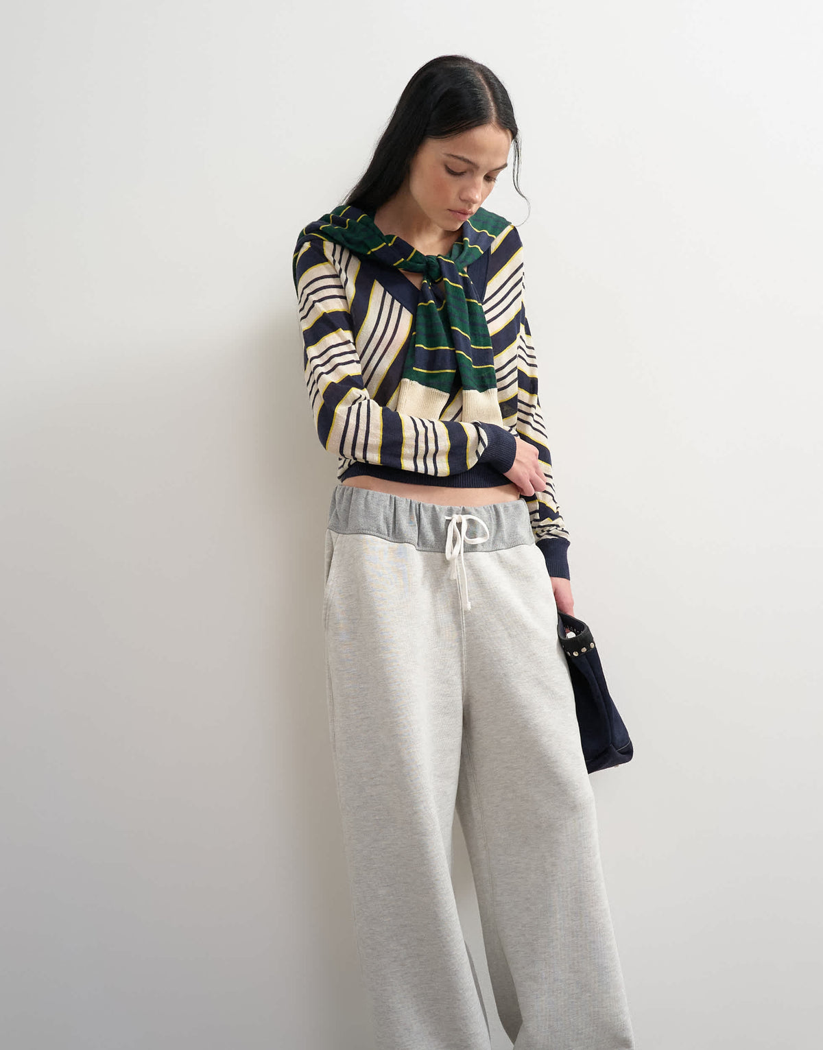 Topshop x Talia Byre semi sheer merino wool v neck jumper in ecru stripe
