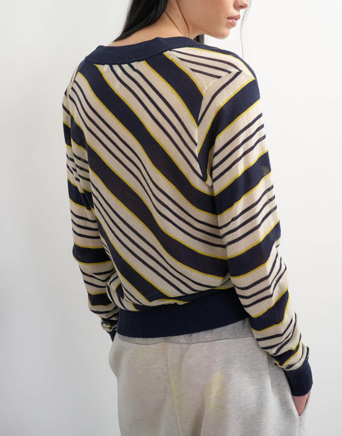 Topshop x Talia Byre semi sheer merino wool v neck jumper in ecru stripe