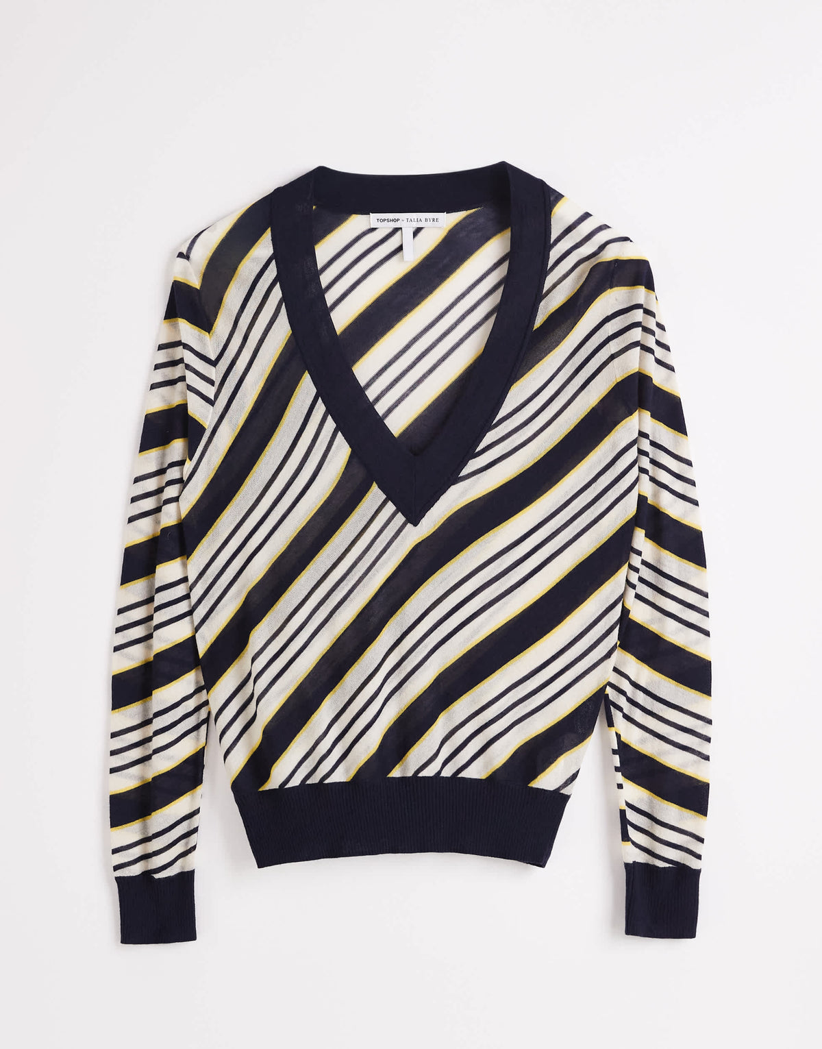 Topshop x Talia Byre semi sheer merino wool v neck jumper in ecru stripe