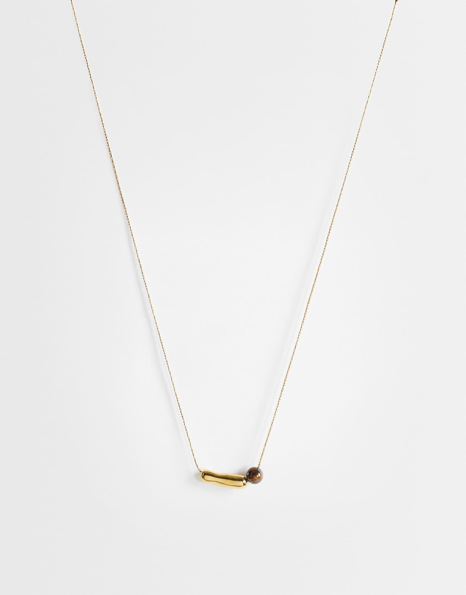 Topshop Olivio stainless steel necklace in gold with brown bead