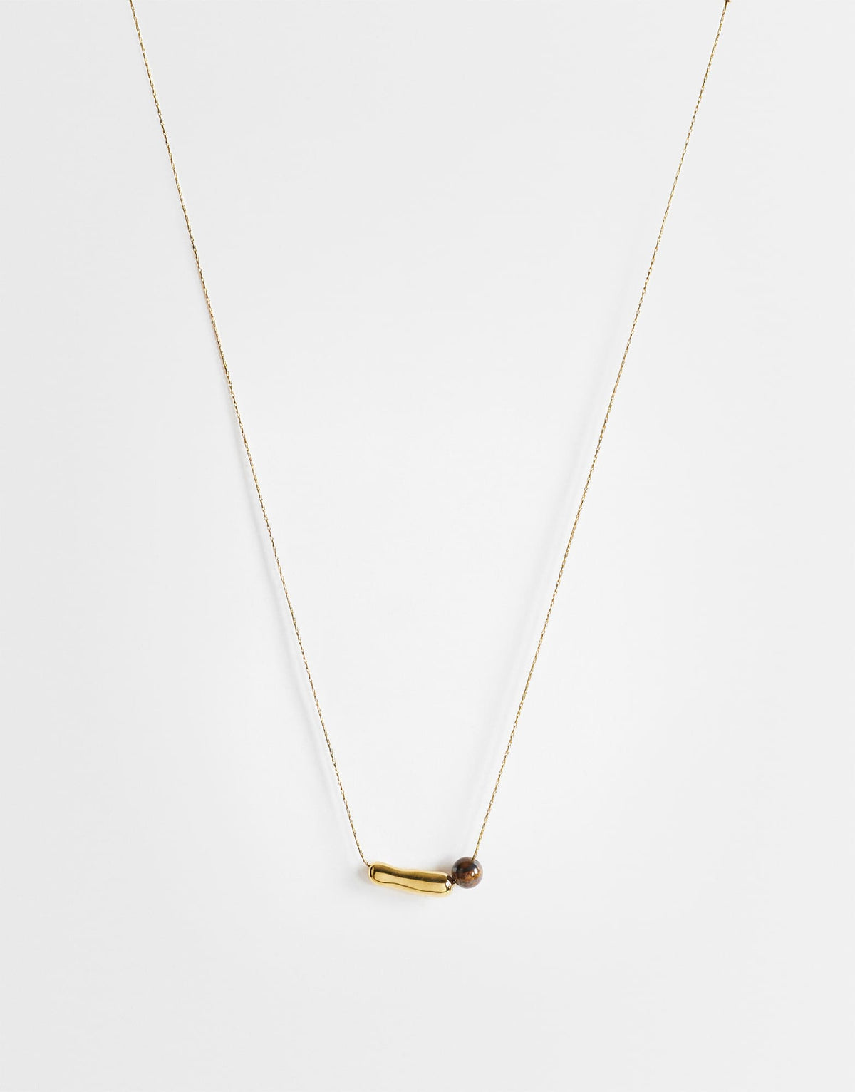 Topshop Olivio stainless steel necklace in gold with brown bead