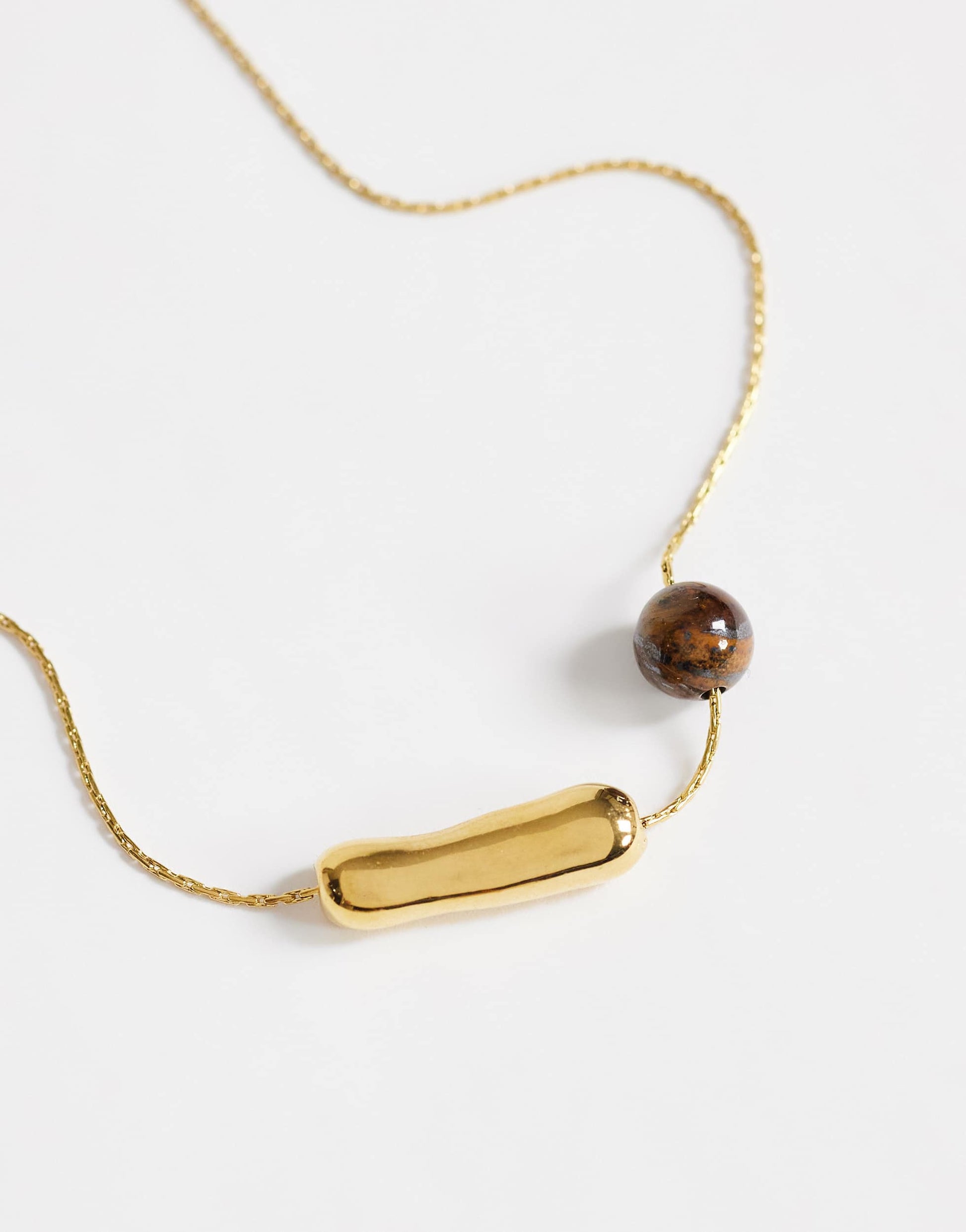 Topshop Olivio stainless steel necklace in gold with brown bead