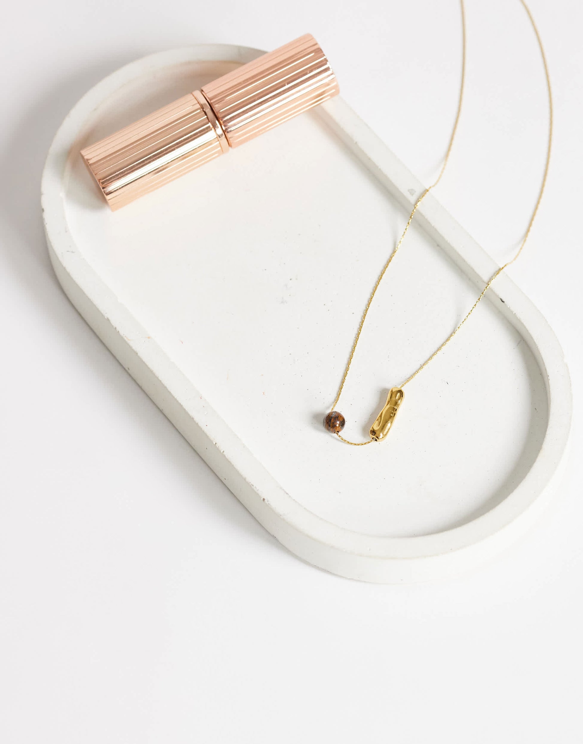 Topshop Olivio stainless steel necklace in gold with brown bead