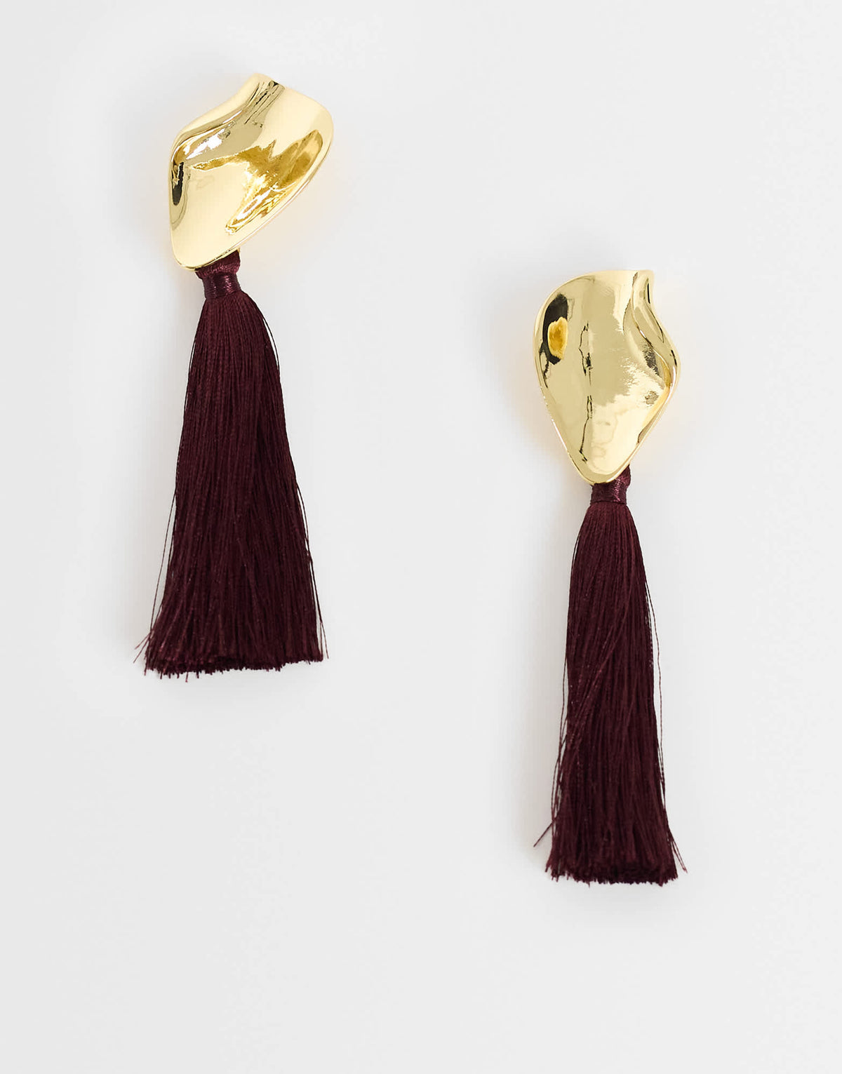 Topshop Emil studded statement tassel earrings in burgundy and gold