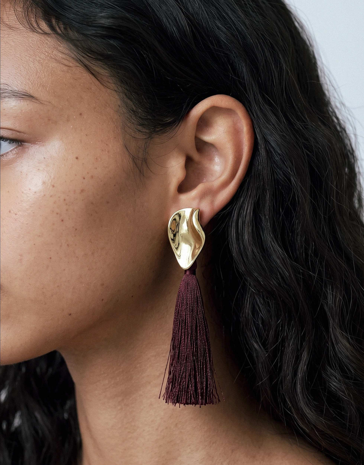 Topshop Emil studded statement tassel earrings in burgundy and gold