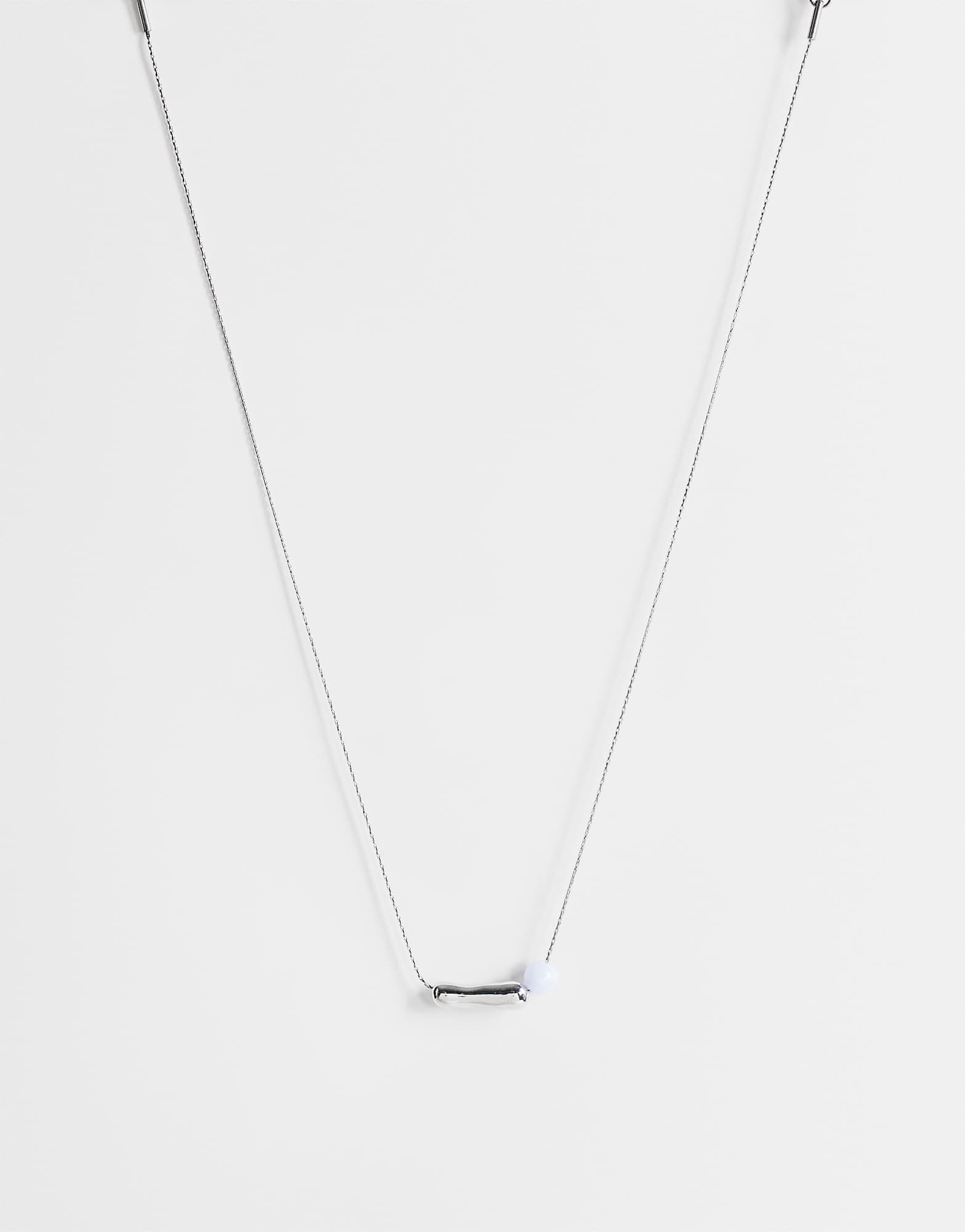 Topshop Olivio stainless steel necklace in silver with blue bead
