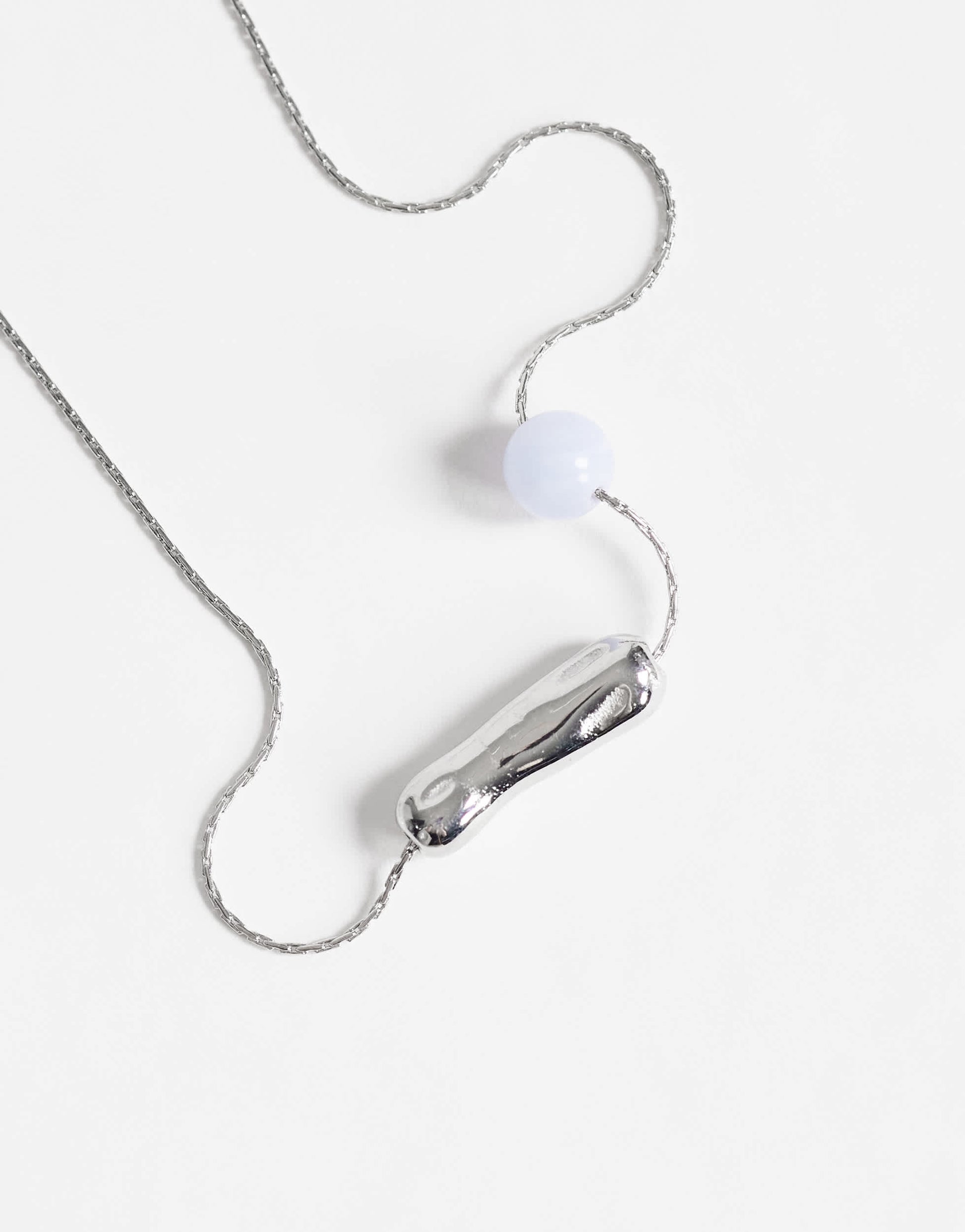Topshop Olivio stainless steel necklace in silver with blue bead