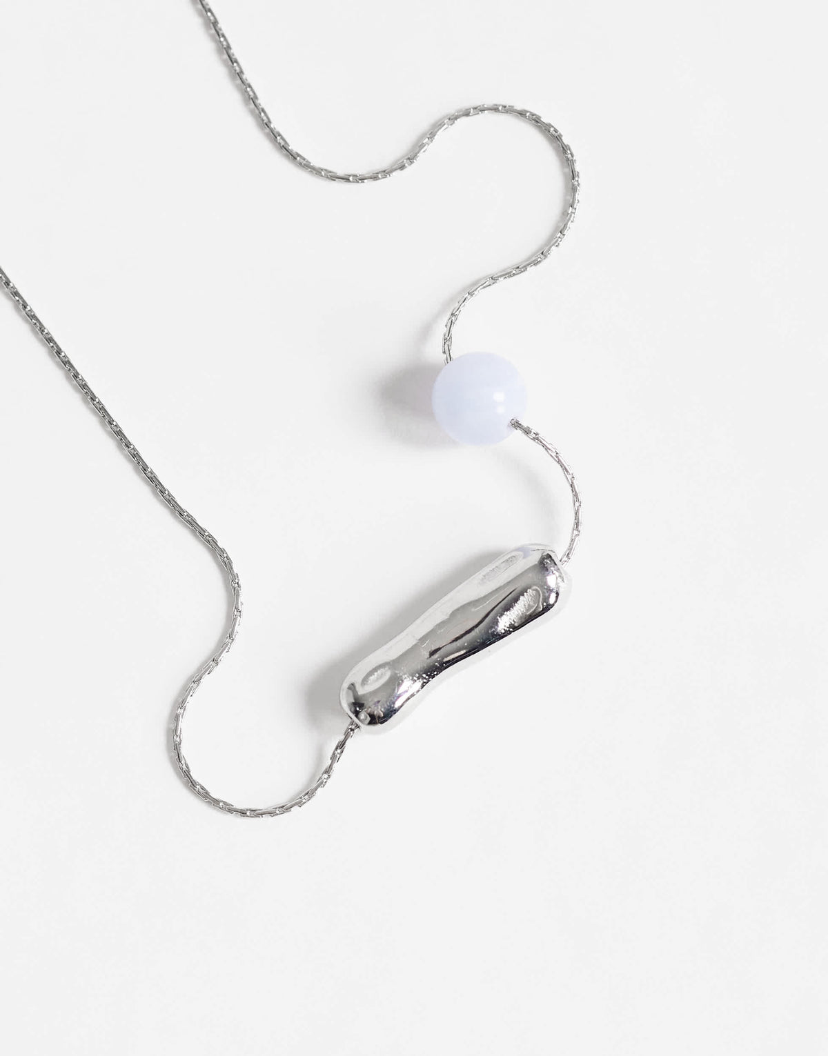 Topshop Olivio stainless steel necklace in silver with blue bead