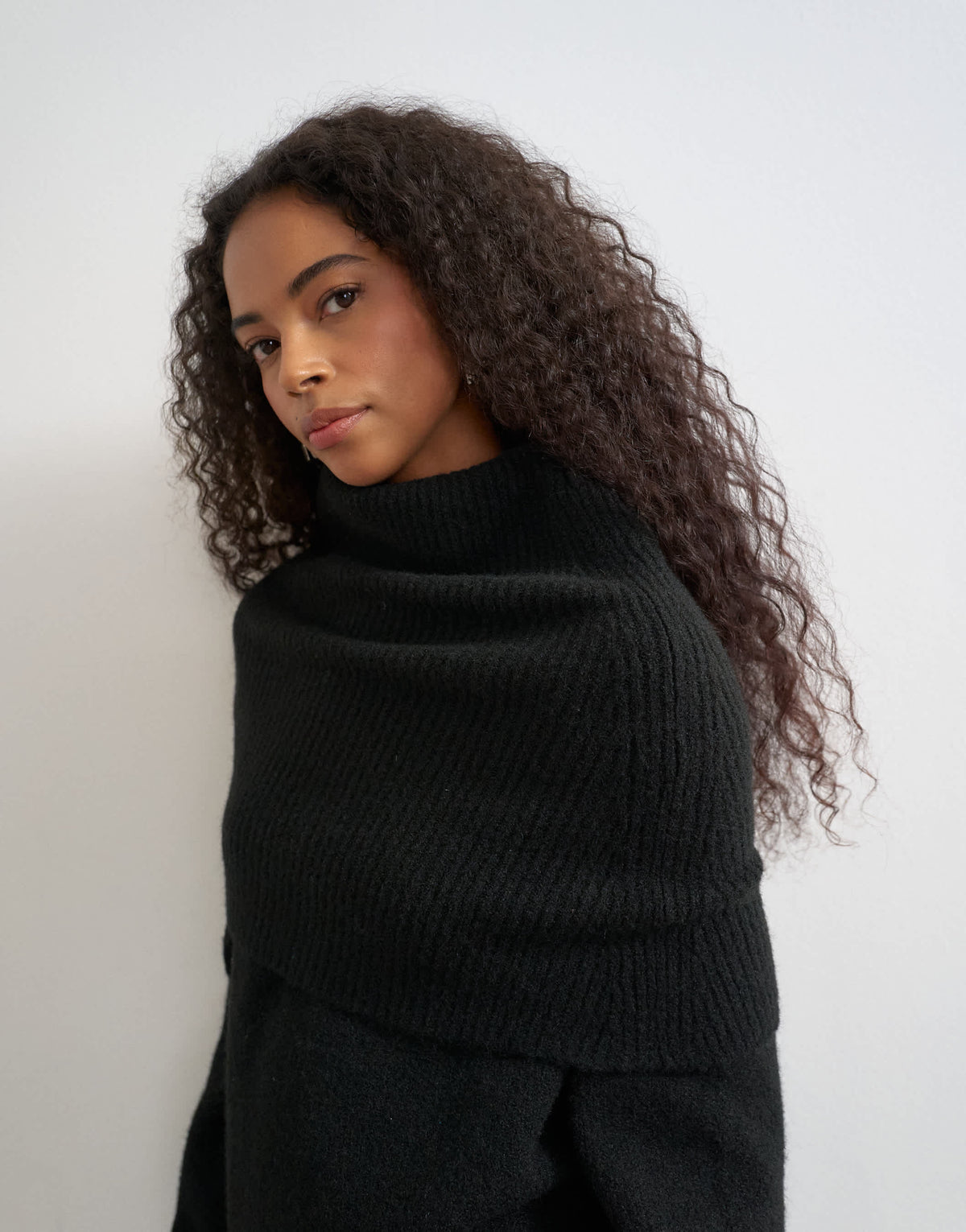 Topshop knitted wool blend deep fold bardot jumper in black