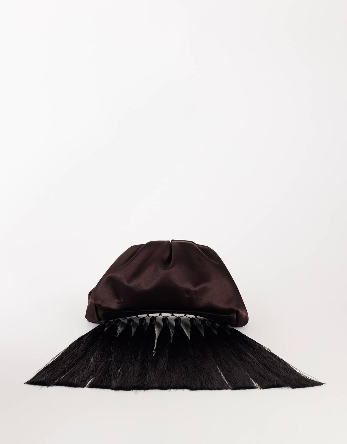Topshop Evie knot tassel clutch bag in chocolate satin