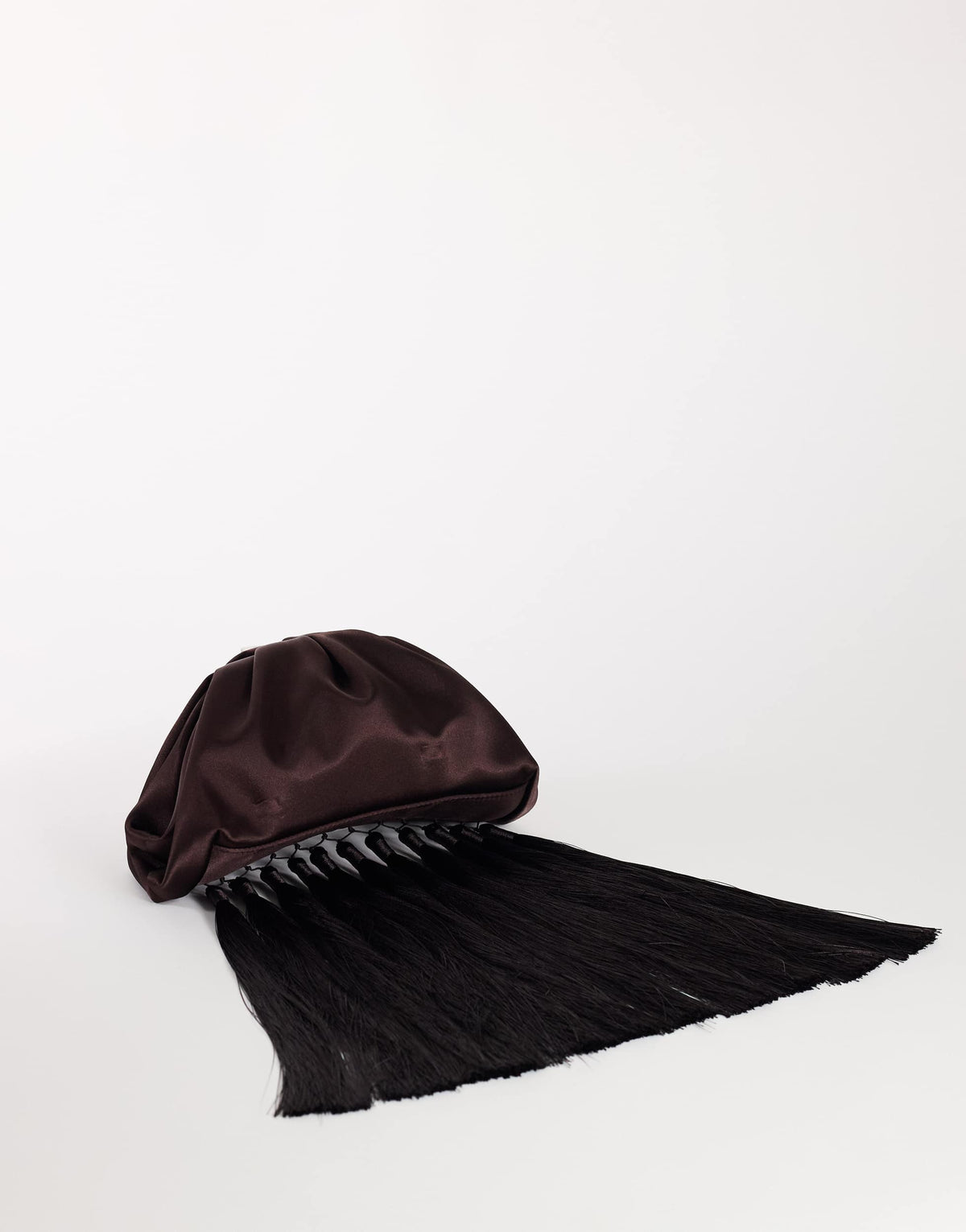 Topshop Evie knot tassel clutch bag in chocolate satin