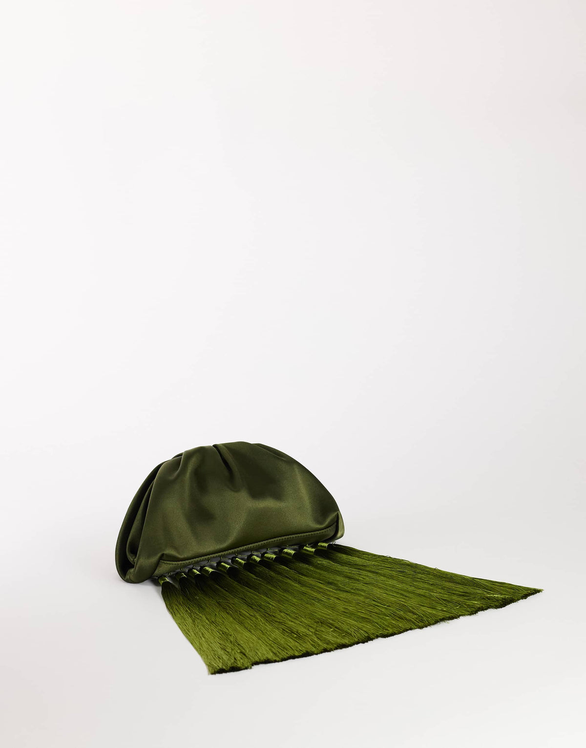Topshop Evie knot tassel clutch bag in olive satin