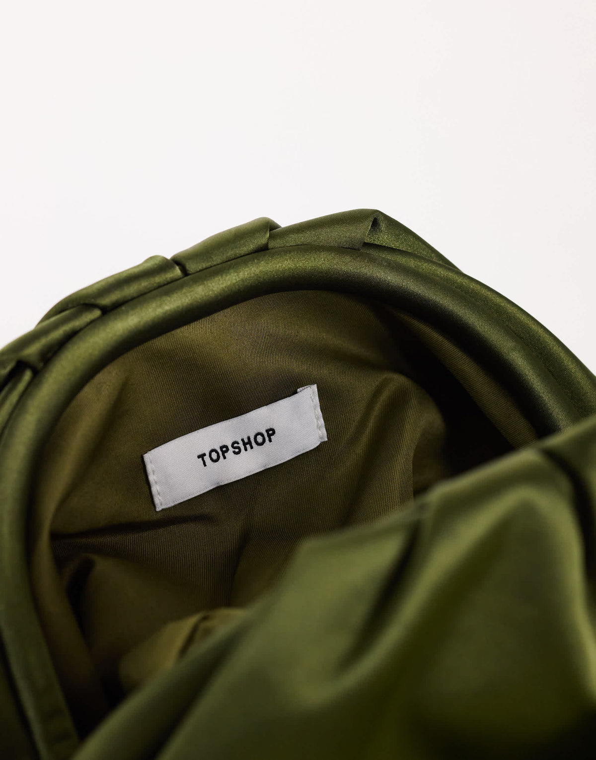 Topshop Evie knot tassel clutch bag in olive satin