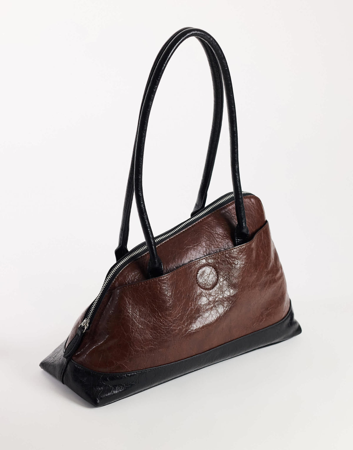 Topshop Skyler large angular shoulder bag in chocolate and black