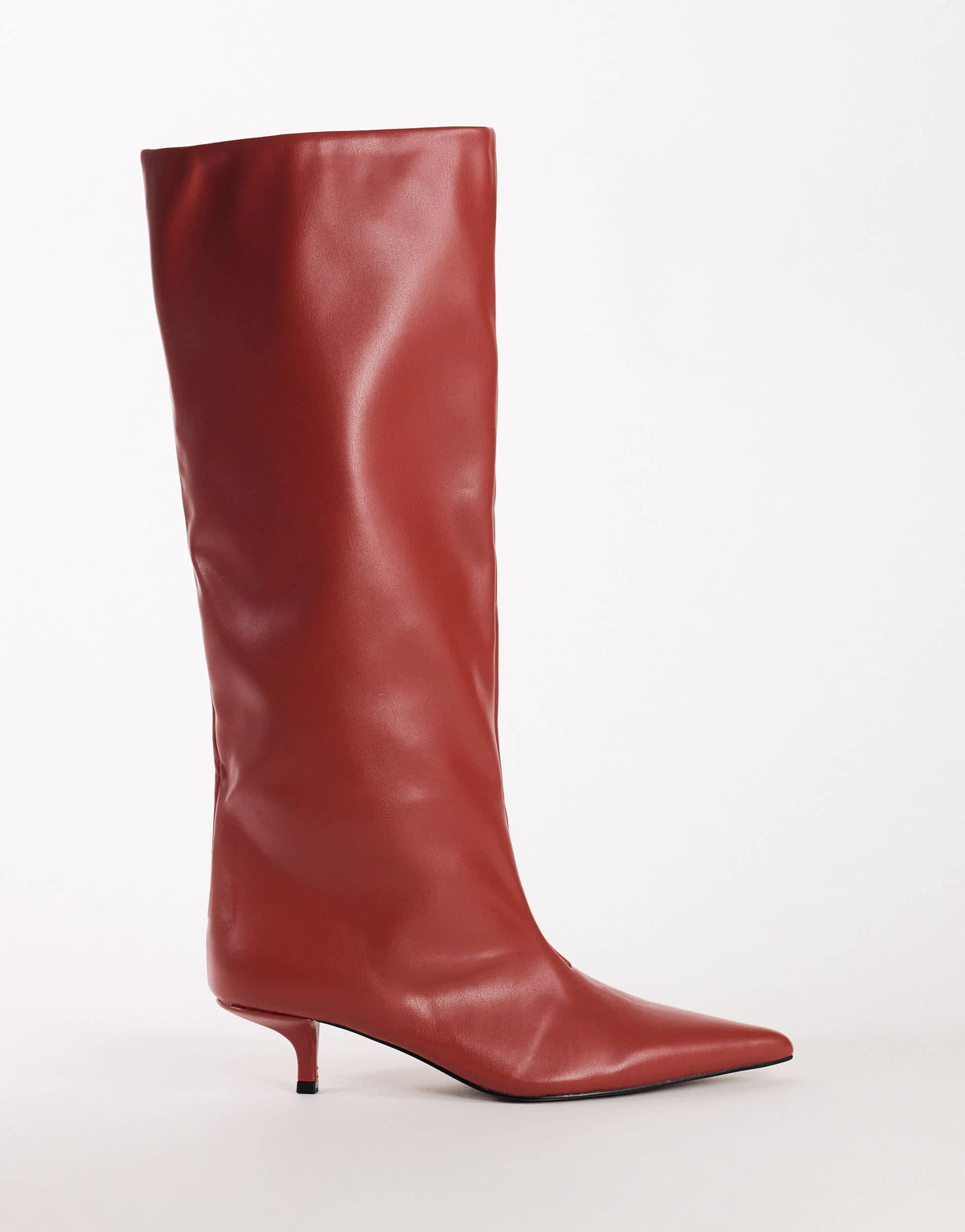 Topshop Tina real leather kitten heel knee boot in red