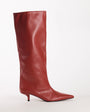 Topshop Tina kitten heel knee boot in red
