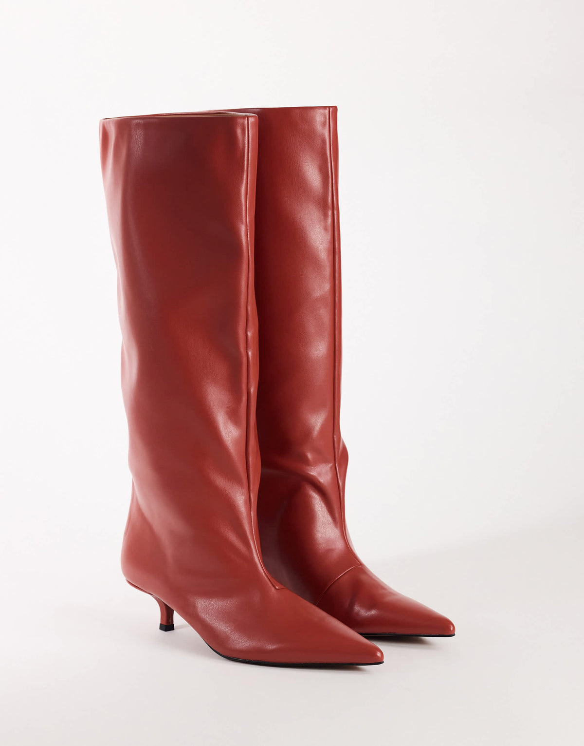 Topshop Tina real leather kitten heel knee boot in red