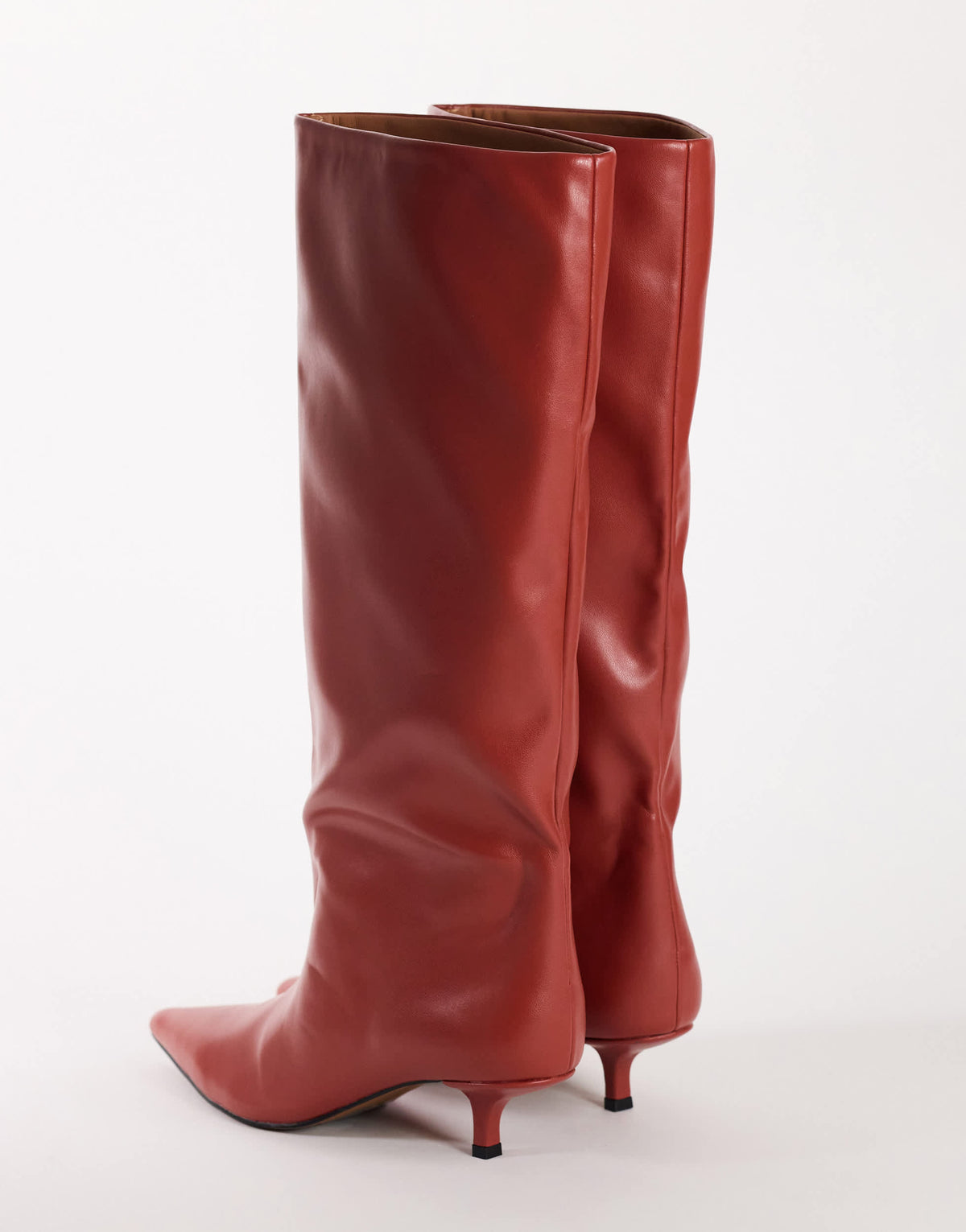 Topshop Tina real leather kitten heel knee boot in red