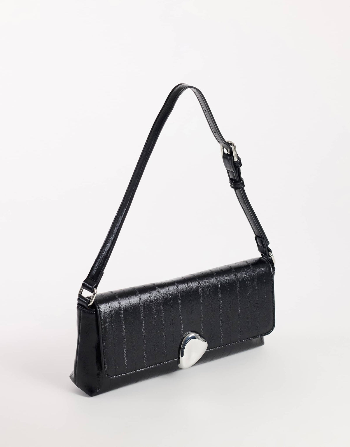 Topshop Santiago small suedette shoulder bag with silver hardware in black