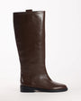 Topshop Penelope real leather riding boot in chocolate