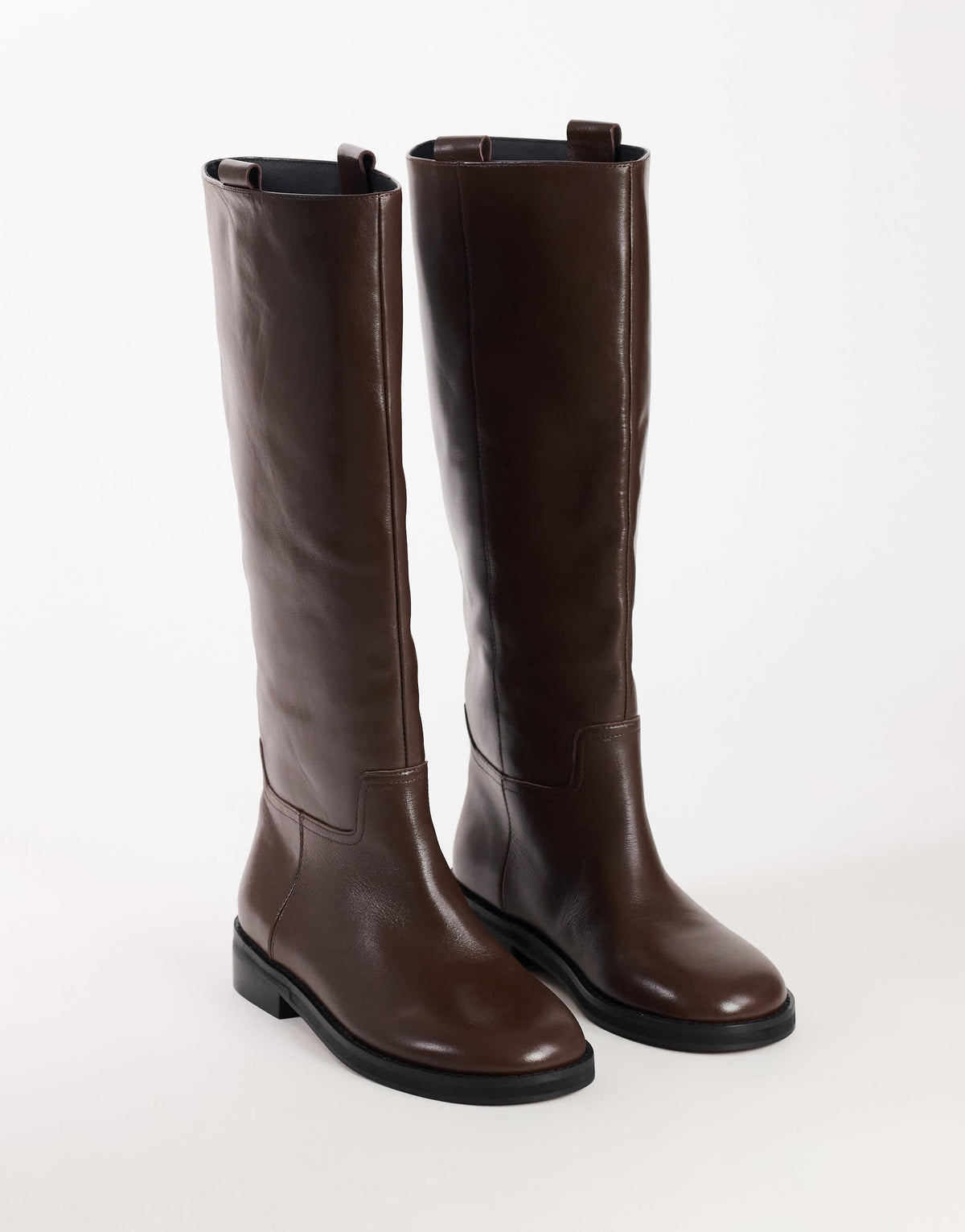 Topshop Penelope real leather riding boot in chocolate