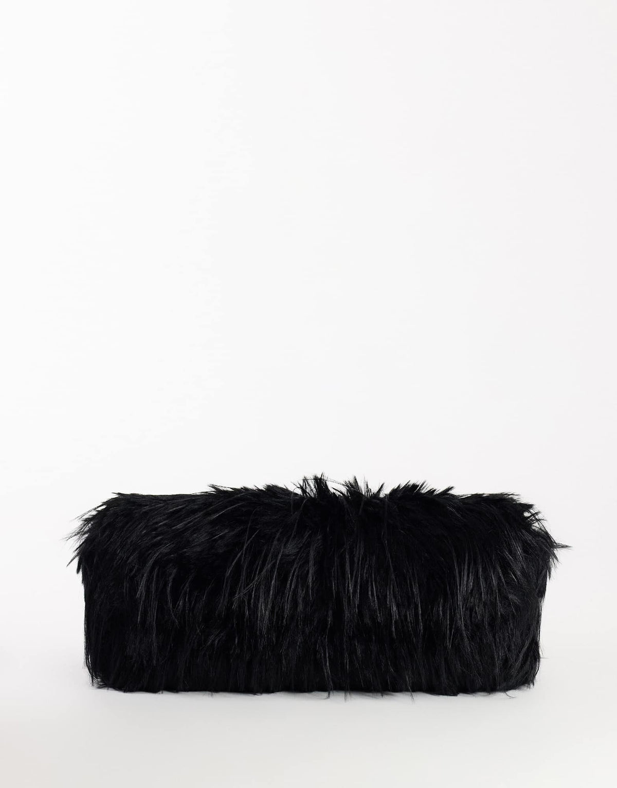 Topshop Ciara oversized folded faux fur structured clutch bag in black