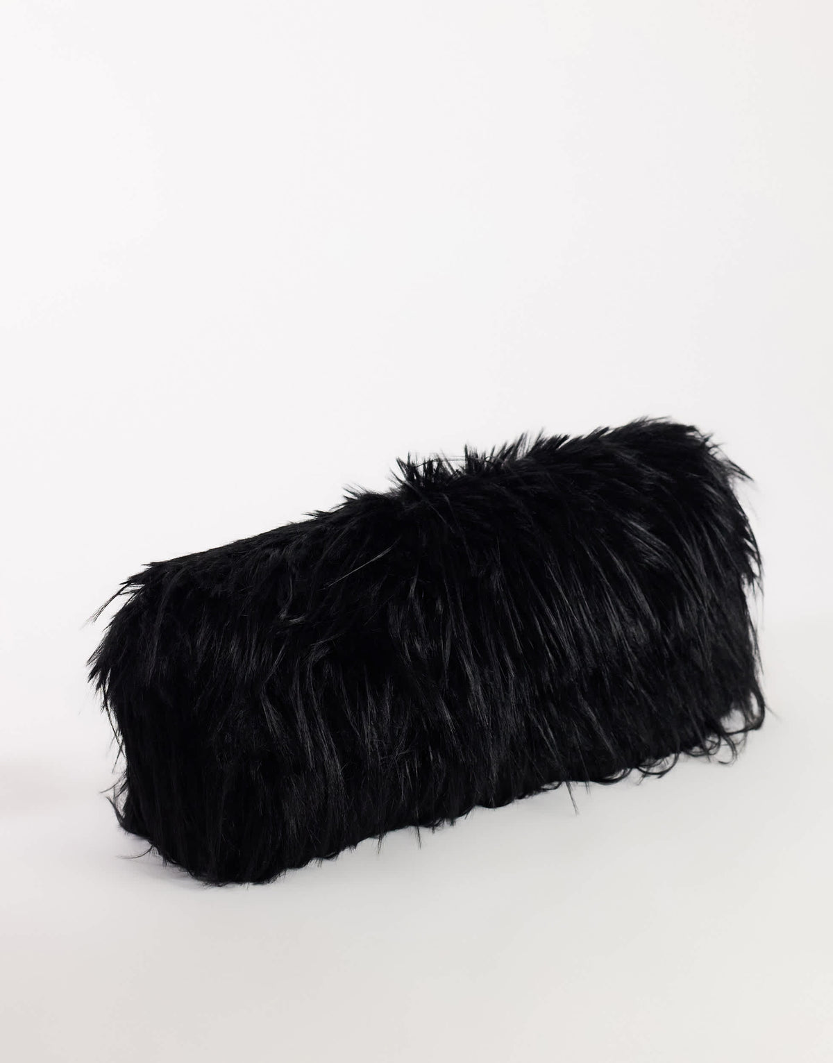 Topshop Ciara oversized folded faux fur structured clutch bag in black