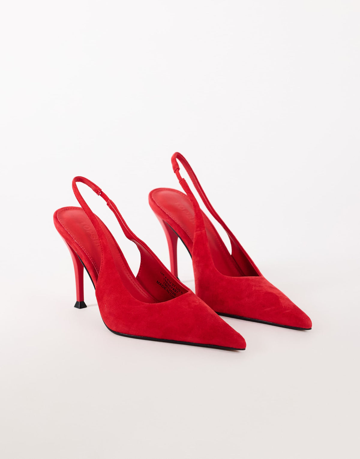 Topshop Anya real suede sling back heeled court shoe in red