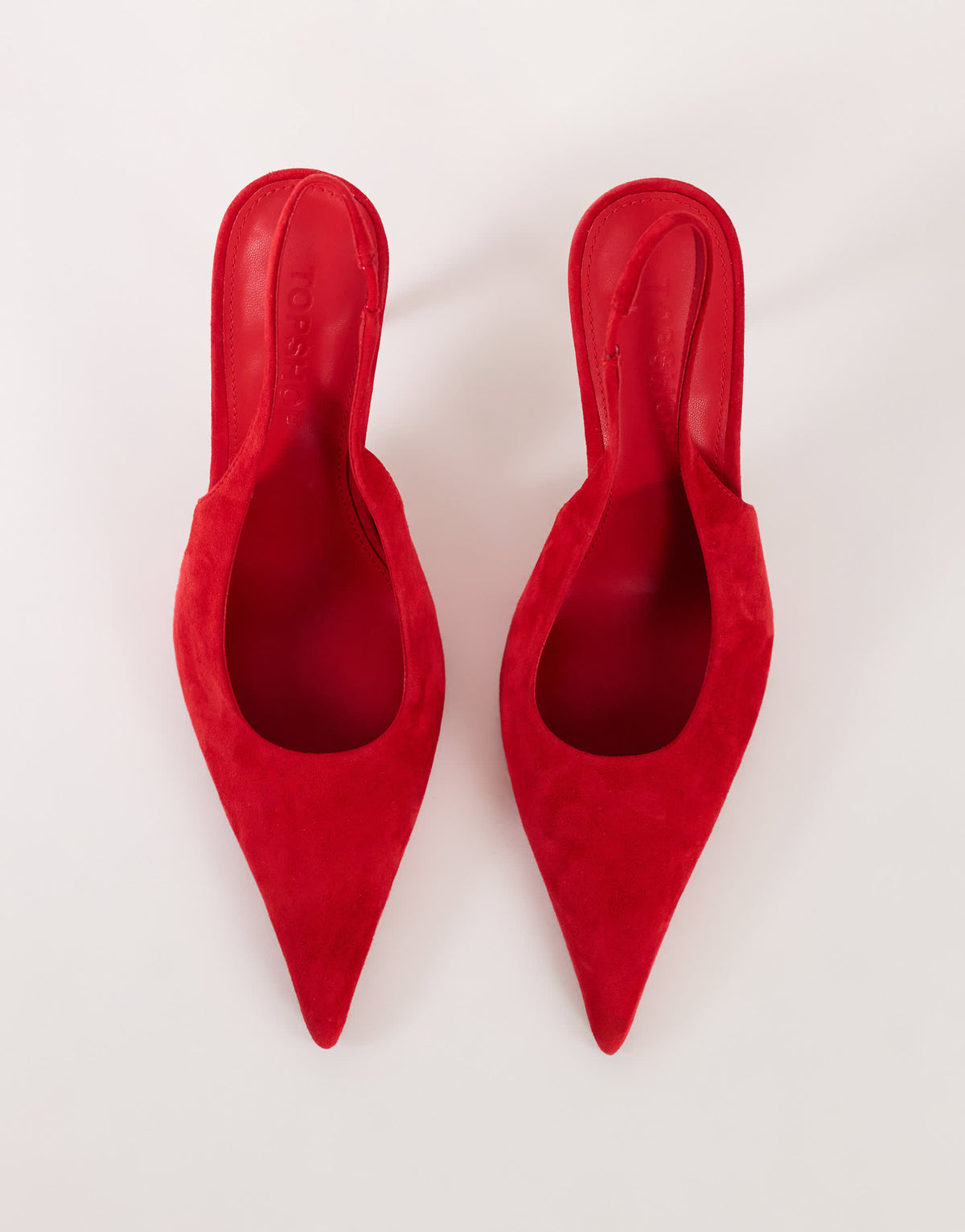 Topshop Anya real suede sling back heeled court shoe in red