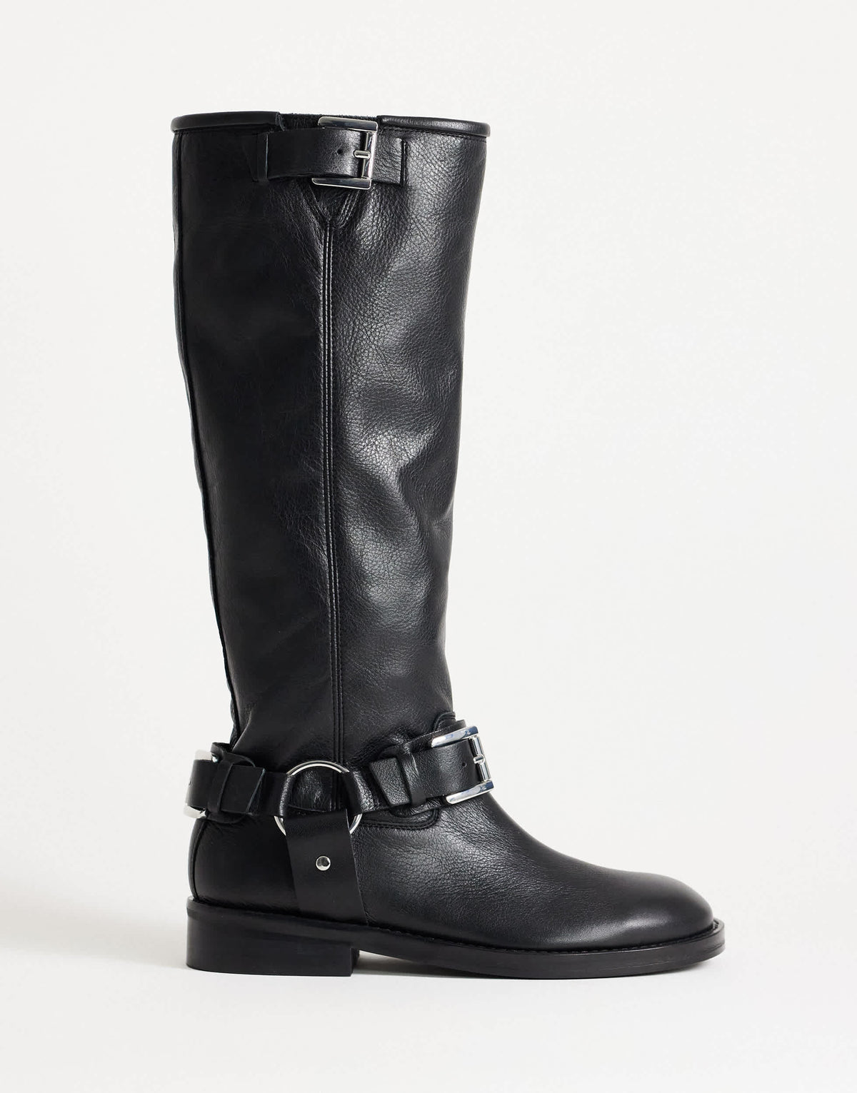 Topshop Tee premium leather knee high riding boot in black