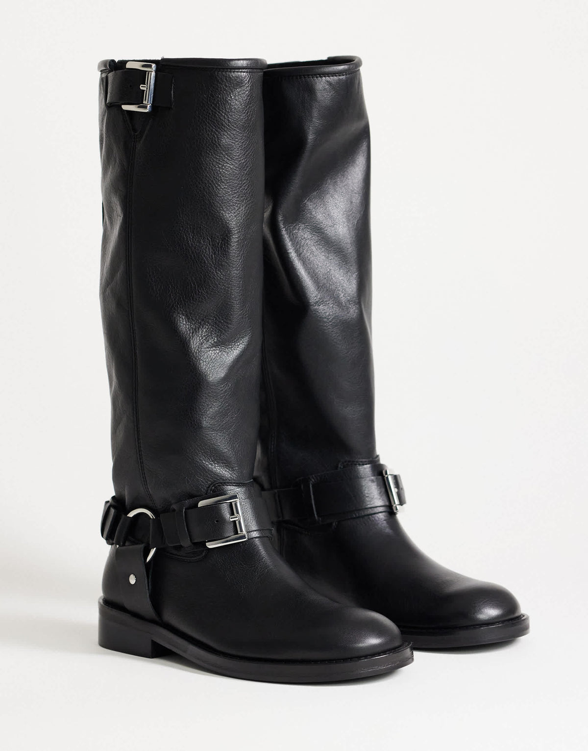 Topshop Tee premium leather knee high riding boot in black