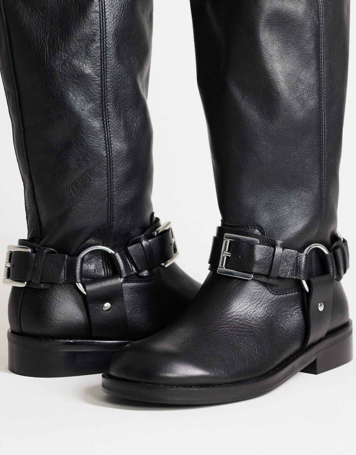 Topshop Tee premium leather knee high riding boot in black