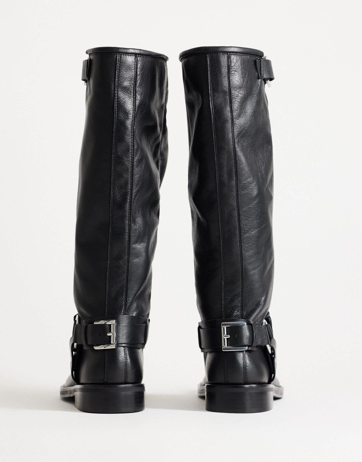 Topshop Tee premium leather knee high riding boot in black