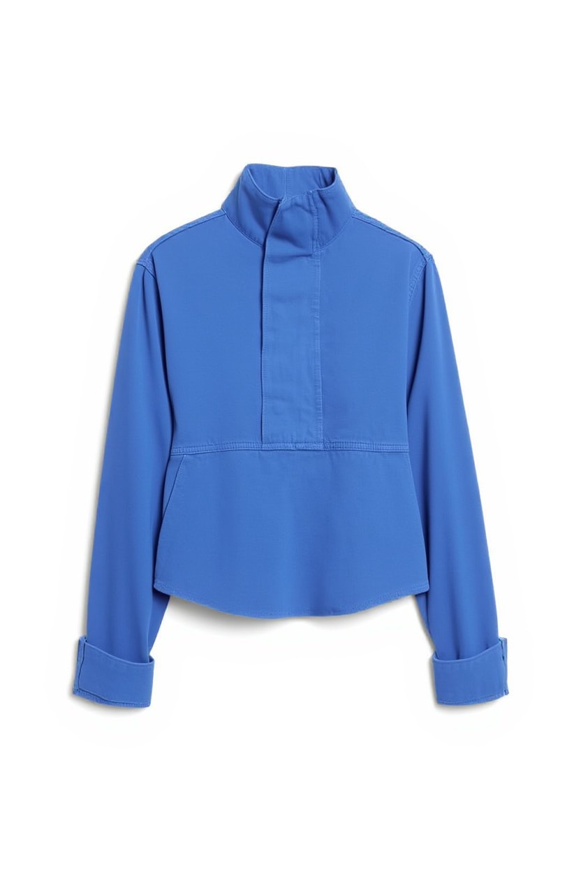 Topshop denim funnel neck bubble hem top in colbalt