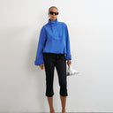 Topshop denim funnel neck bubble hem top in colbalt
