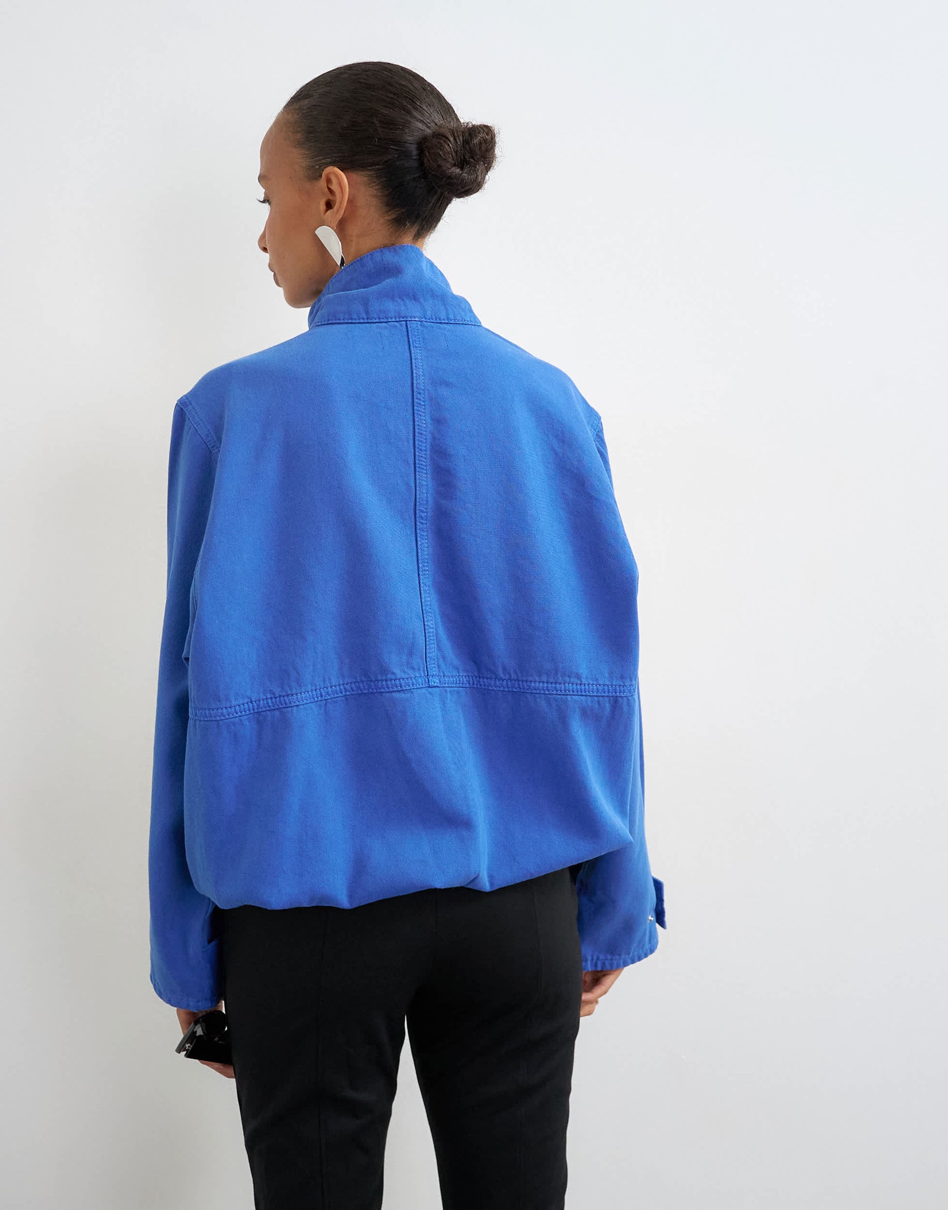 Topshop denim funnel neck bubble hem top in colbalt