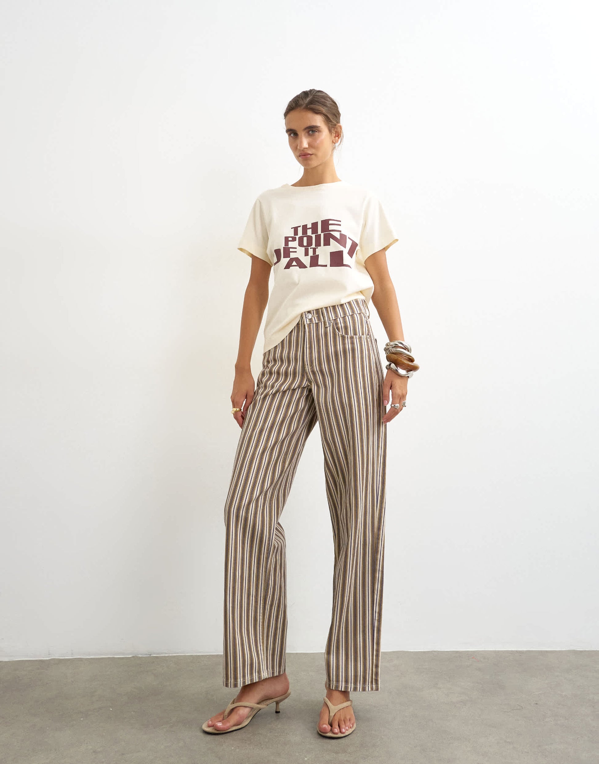 Topshop Cinch low rise relaxed jean in tobacco and colbalt stripe