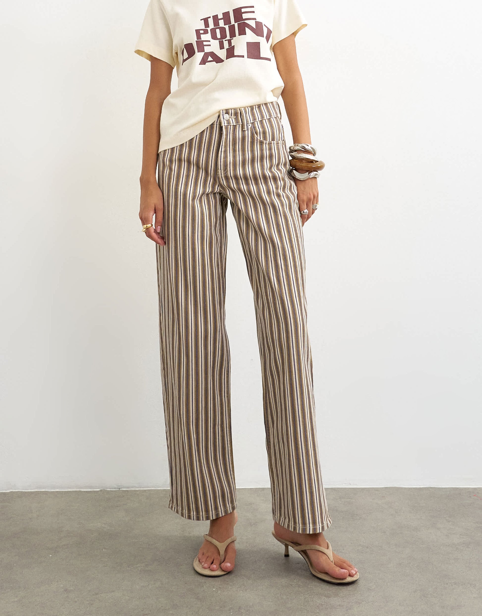 Topshop Cinch low rise relaxed jean in tobacco and colbalt stripe